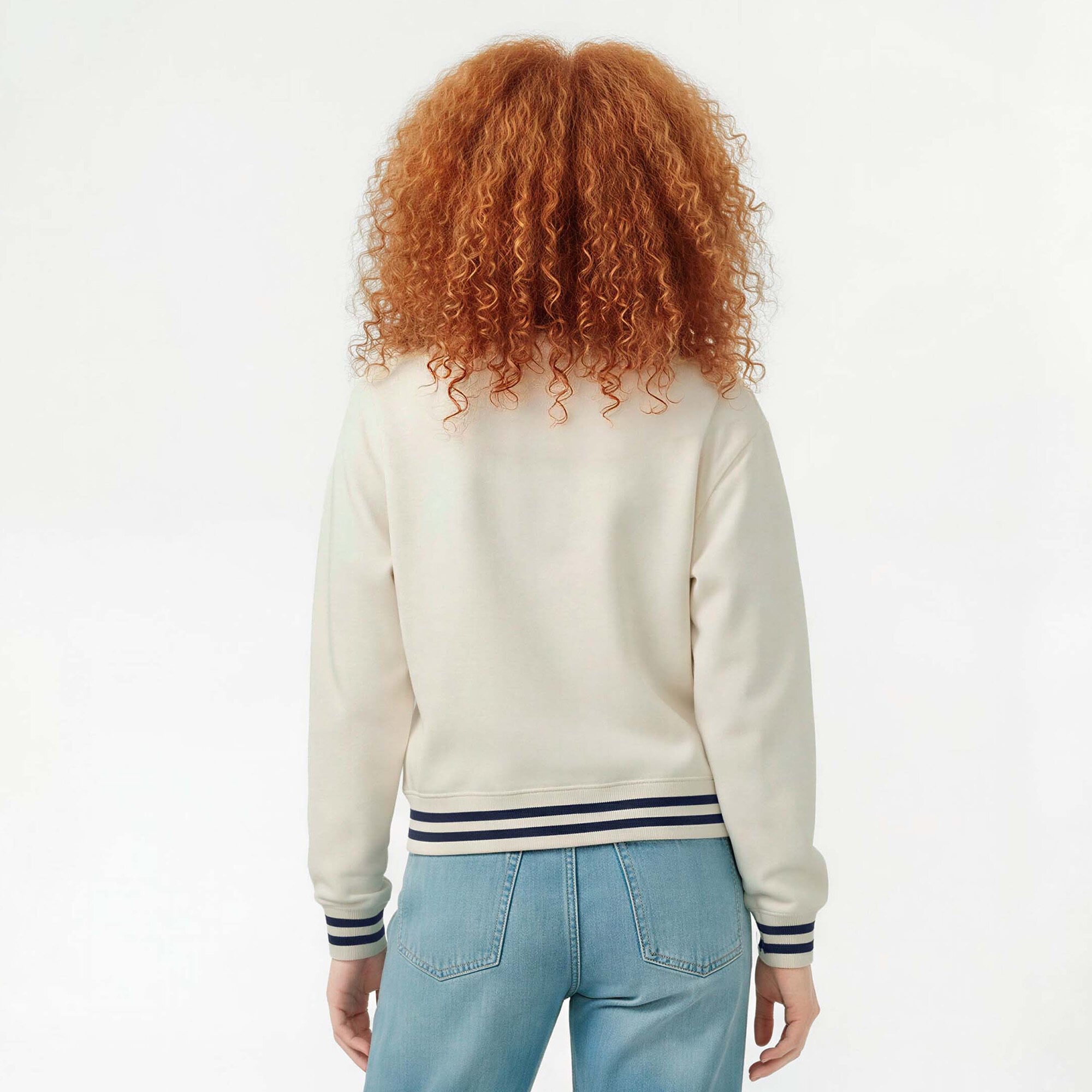 Women's Champion  White Michigan Wolverines Yarn Dye Rib Reverse Weave Crew Sweatshirt